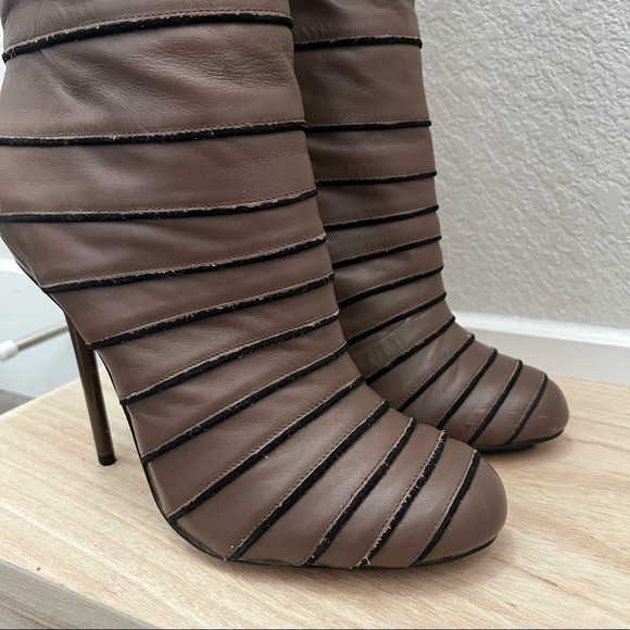 L.A.M.B Gwen Stafani Tan Brown Leather Knee High Stiletto Boots 7.5 - Picture 5 of 8